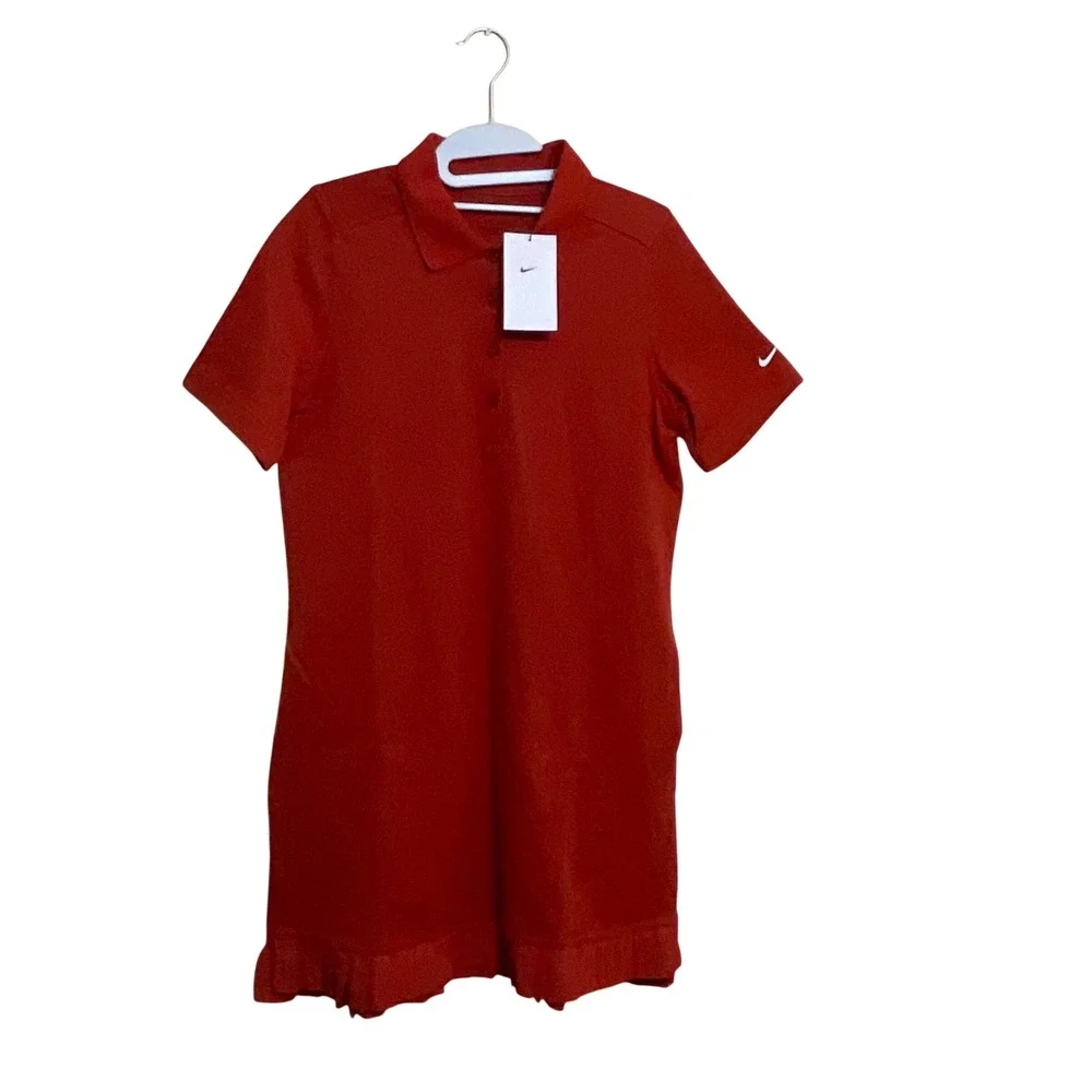Nike Golf Dress Womens S Red NEW Ruffle Hem Polo Short Sleeve IF8522-626 17.6in